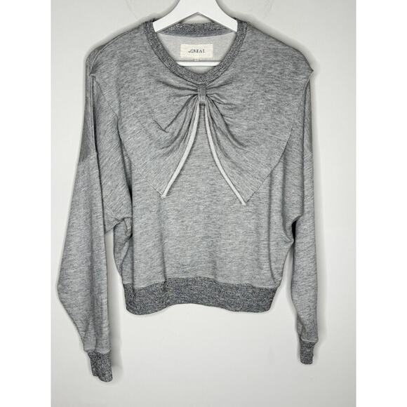 THE GREAT. The Bow Dropped Shoulder Sweatshirt Light Heather Grey Women's Size 1 - Picture 4 of 11